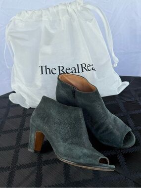 Maison Margiela cracked suede forest green open toe heel ankle boot shoes